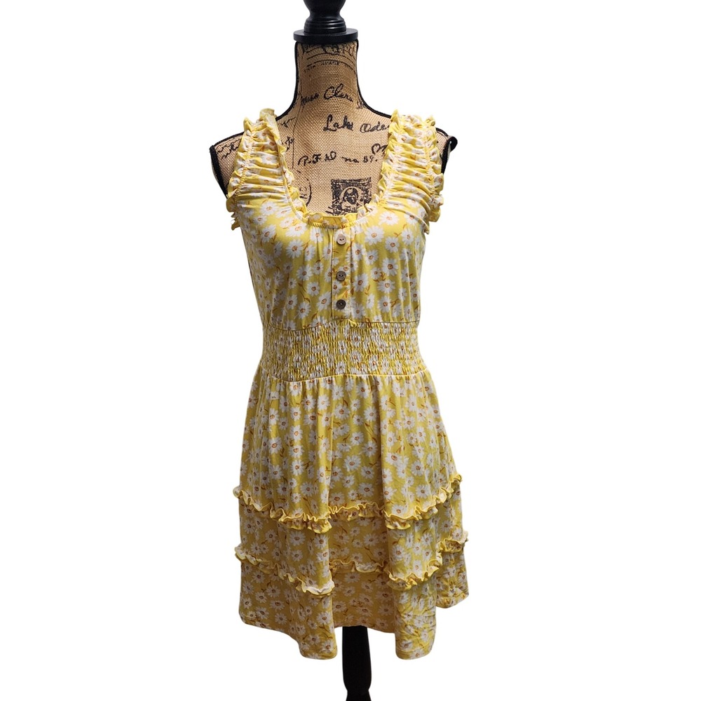 No Boundaries Yellow Floral Ruffle Sleeveless‎ Dress Kids Size S (3-5)
